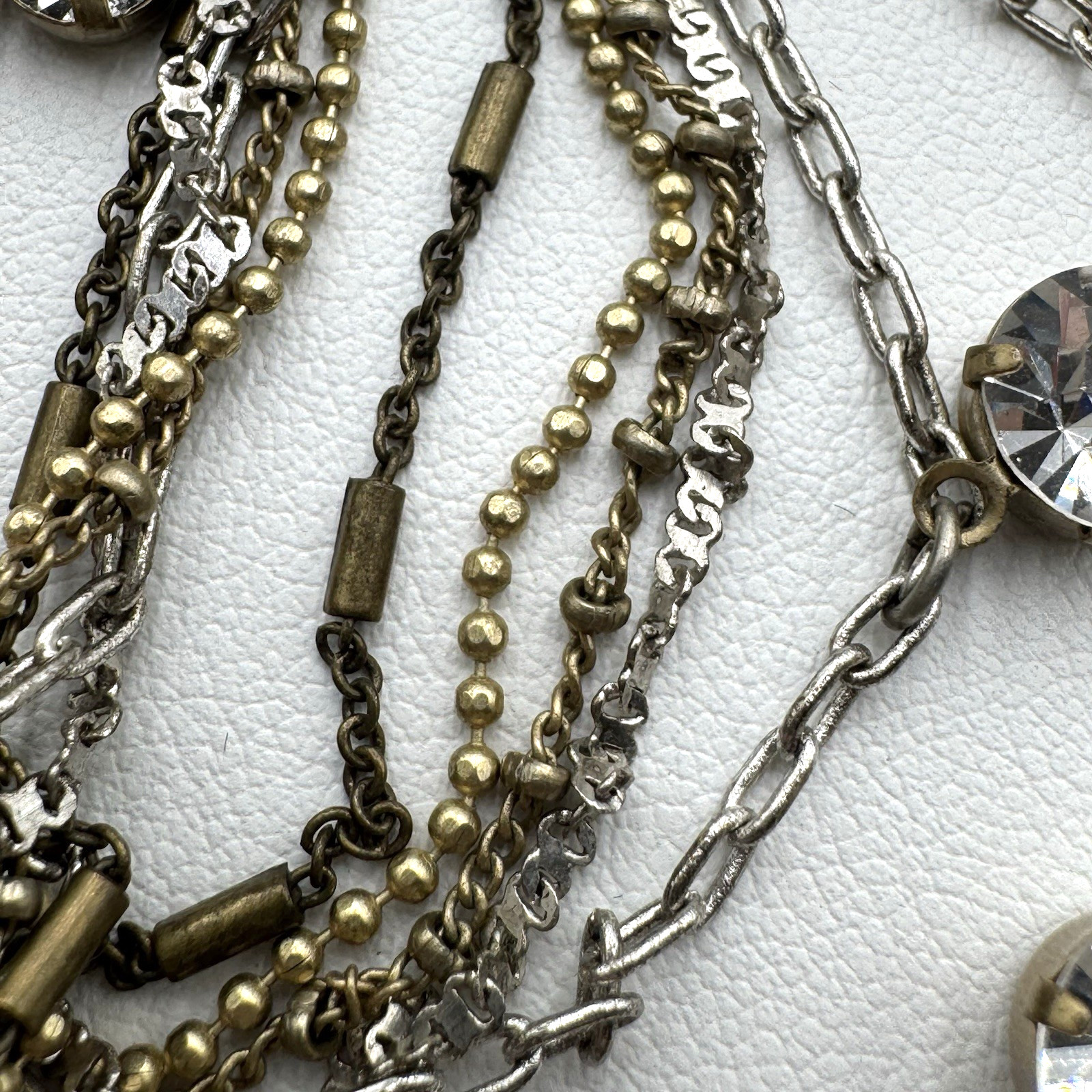 Ann Taylor Loft Necklace Multi Chain Gold Silver Tone Glass Faceted Rhinestones