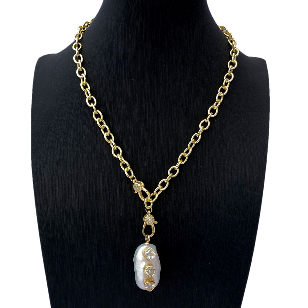 18x32mm natural white reborn keshi pearl pendant gold plated chain necklace