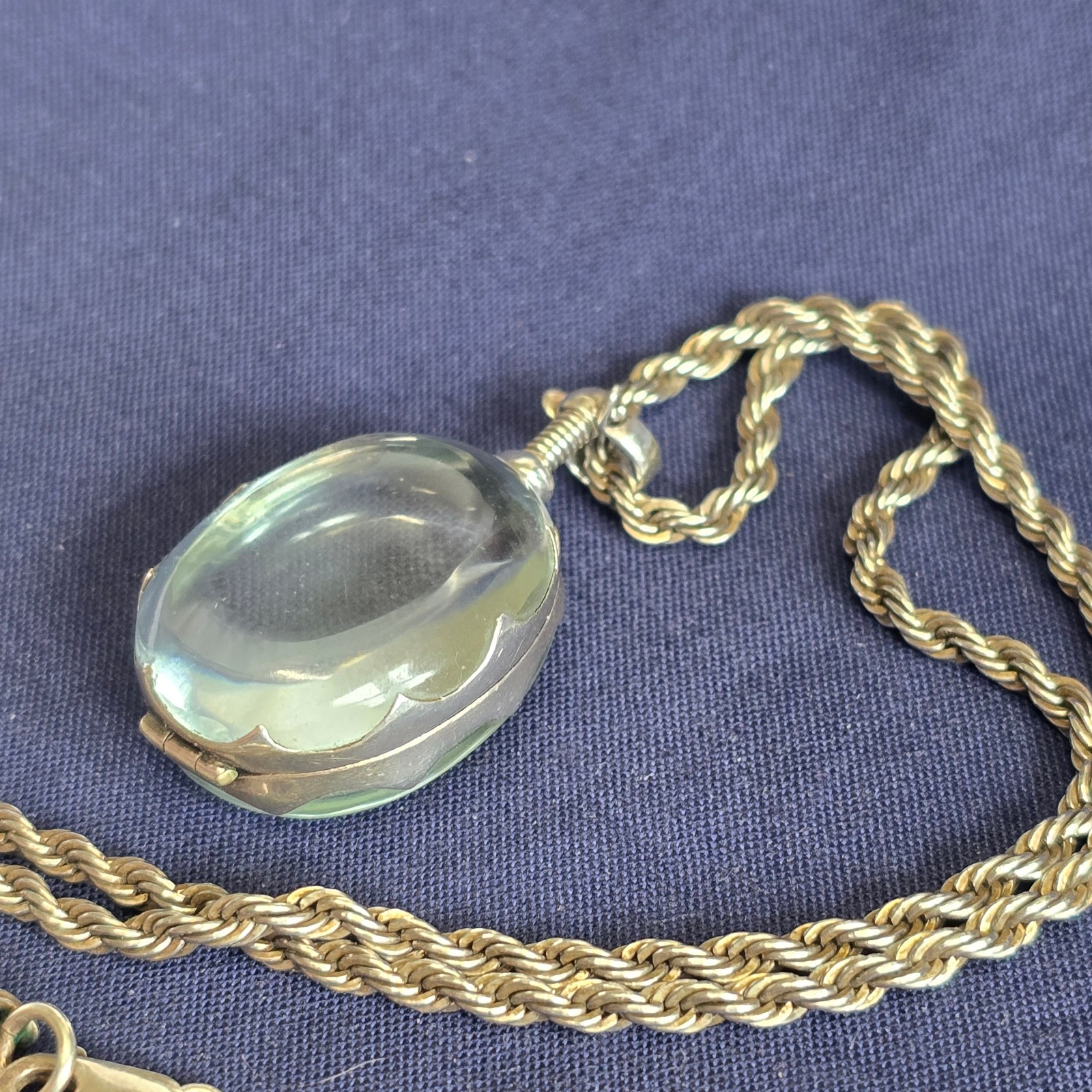 Sterling Silver Glass Locket Necklace 31.14g Fine Jewelry 24″ Rope Chain *READ*