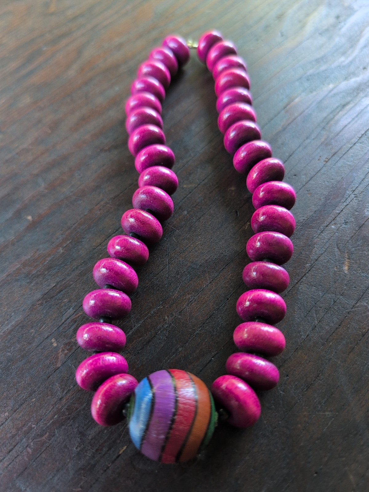 Multicolored Wooden Beaded Necklace 16″in /40cm
