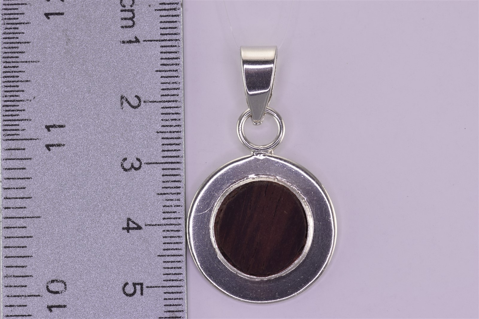 Sterling Silver 24mm x 24mm Round Pertrified Wood 925 Pendant