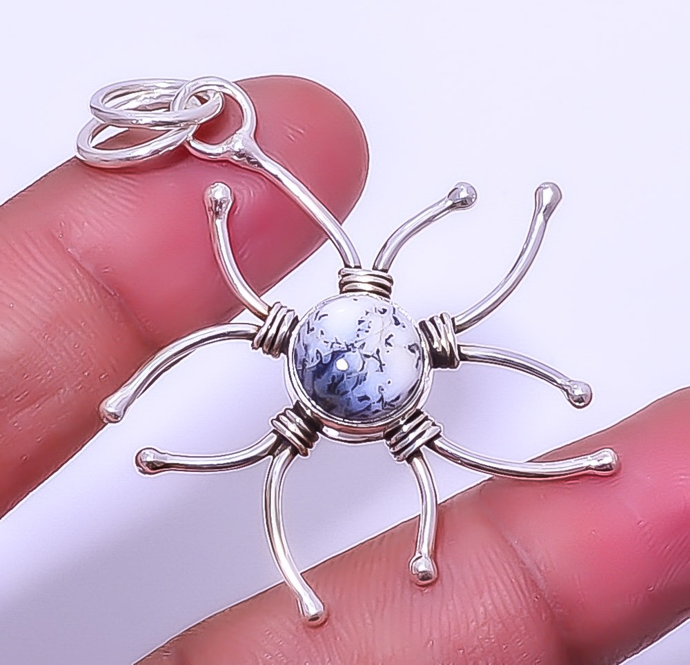 Dendritic Opal – Brazil Gemstone 925 Sterling Silver Jewelry Pendant 1.95″ A343