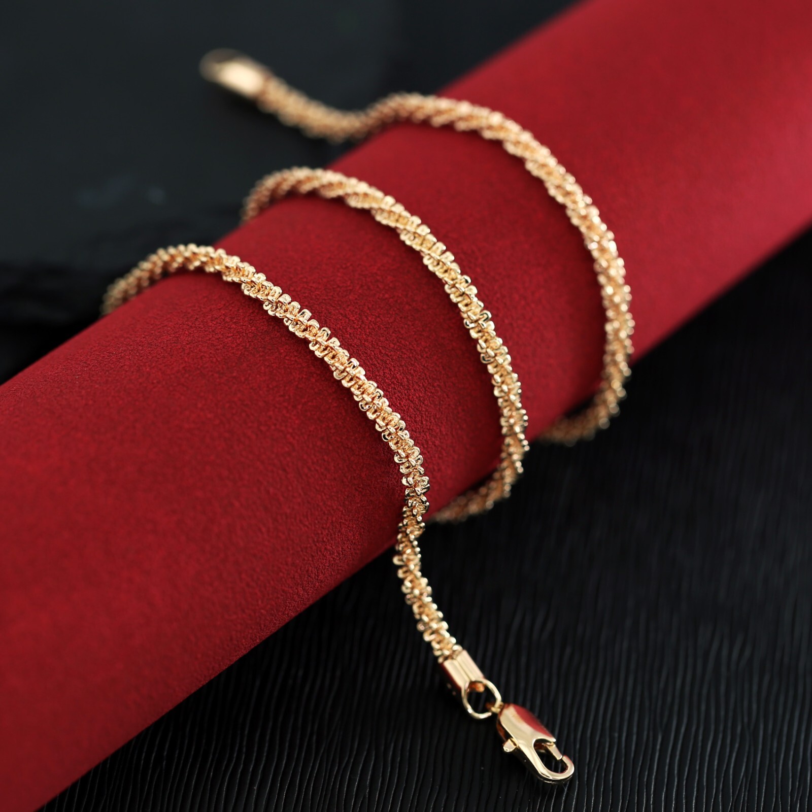 18K ROSE GOLD GF MENS WOMENS GLITTER MARGARITA TWISTED ROCK CHAIN NECKLACE 45cm