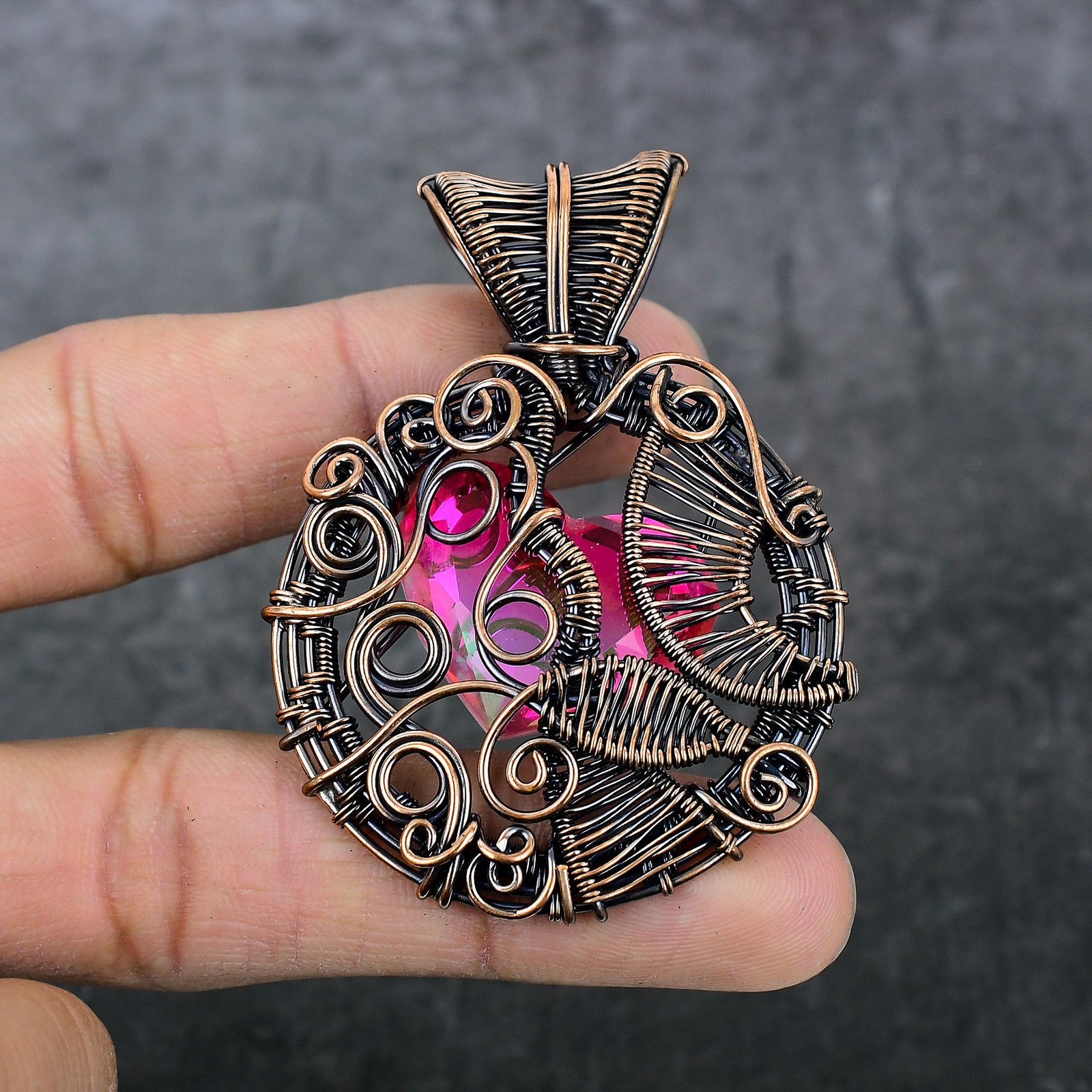 Bi-Color Tourmaline Gemstone Copper Wire Wrap Jewelry Pendant 2.60″ C853