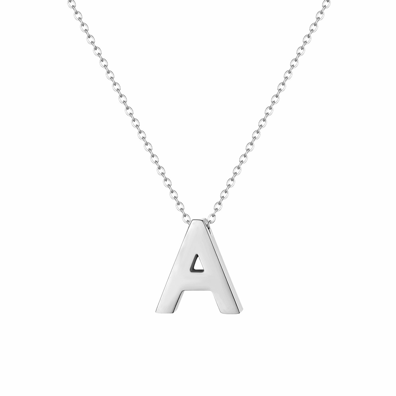 Women’s A-Z Alphabet Initial Necklace Polished Silver Tone Letter Pendant Gift