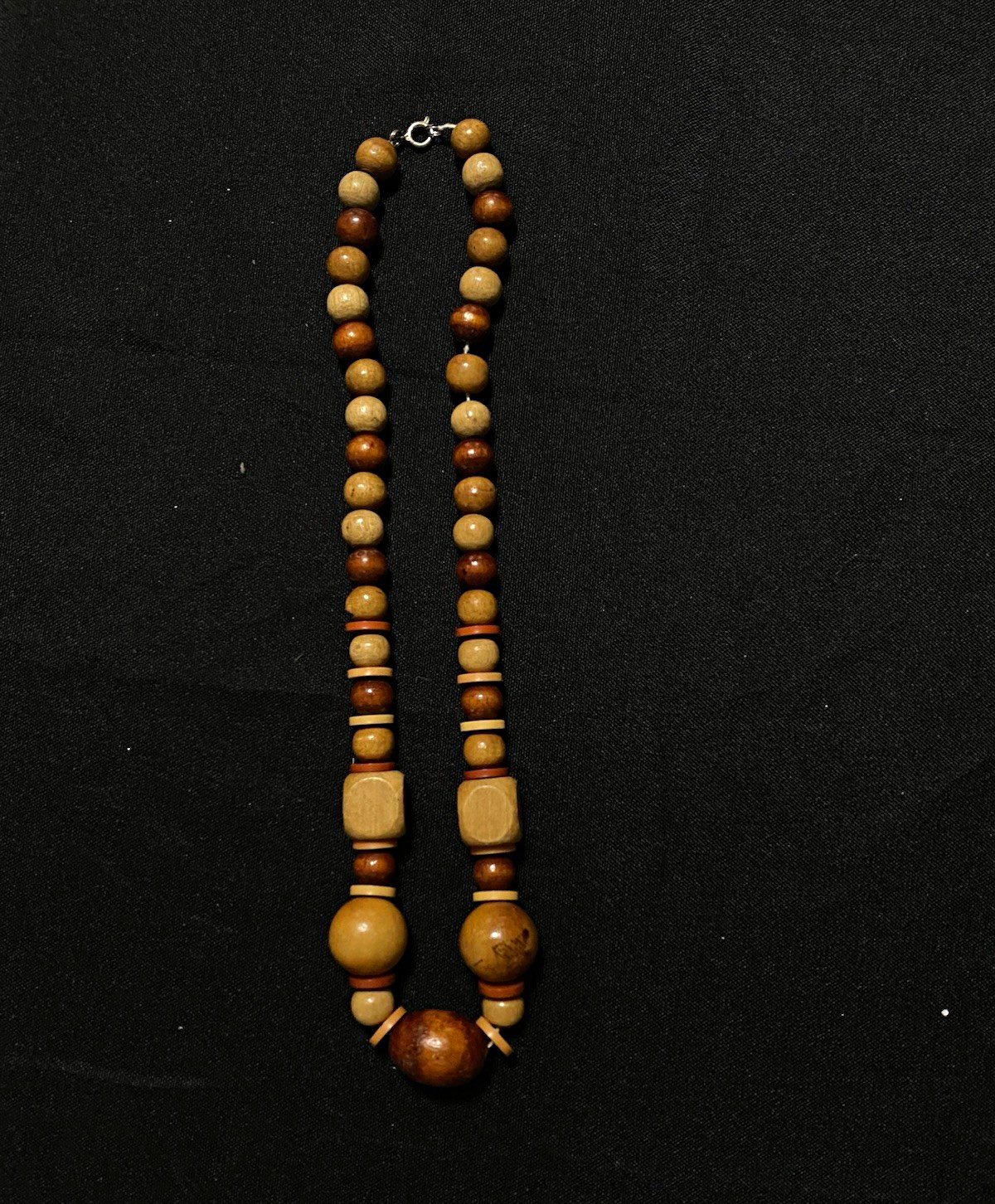 Brown Round Wood Beaded Strand Necklace, Ball/Bead Chain, Spring Ring Clasp