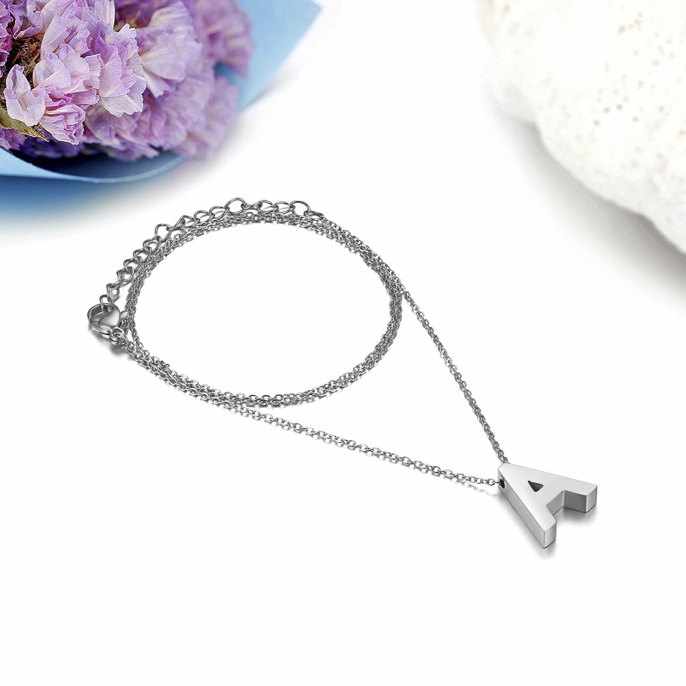 Women’s A-Z Alphabet Initial Necklace Polished Silver Tone Letter Pendant Gift