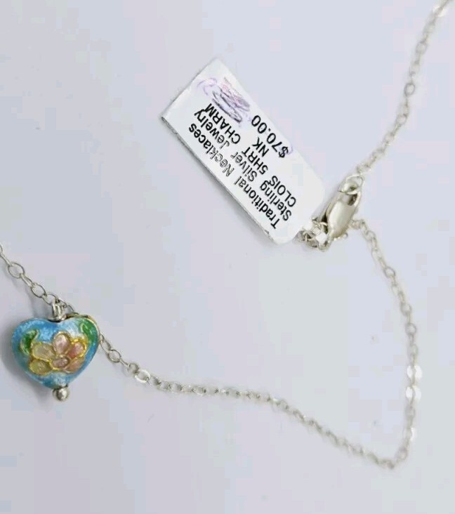 5 Heart Necklace Sterling Silver 925 Enamel Pastel Colors Beautiful 15 in