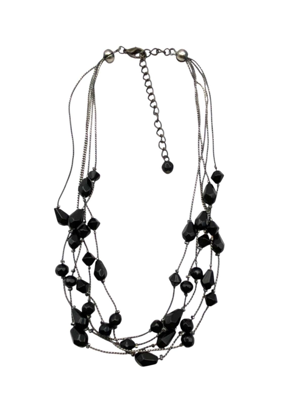 Gothic Black Glass Beads Layered Necklace Multistrand 18″ Gunmetal Gray 5 Strand