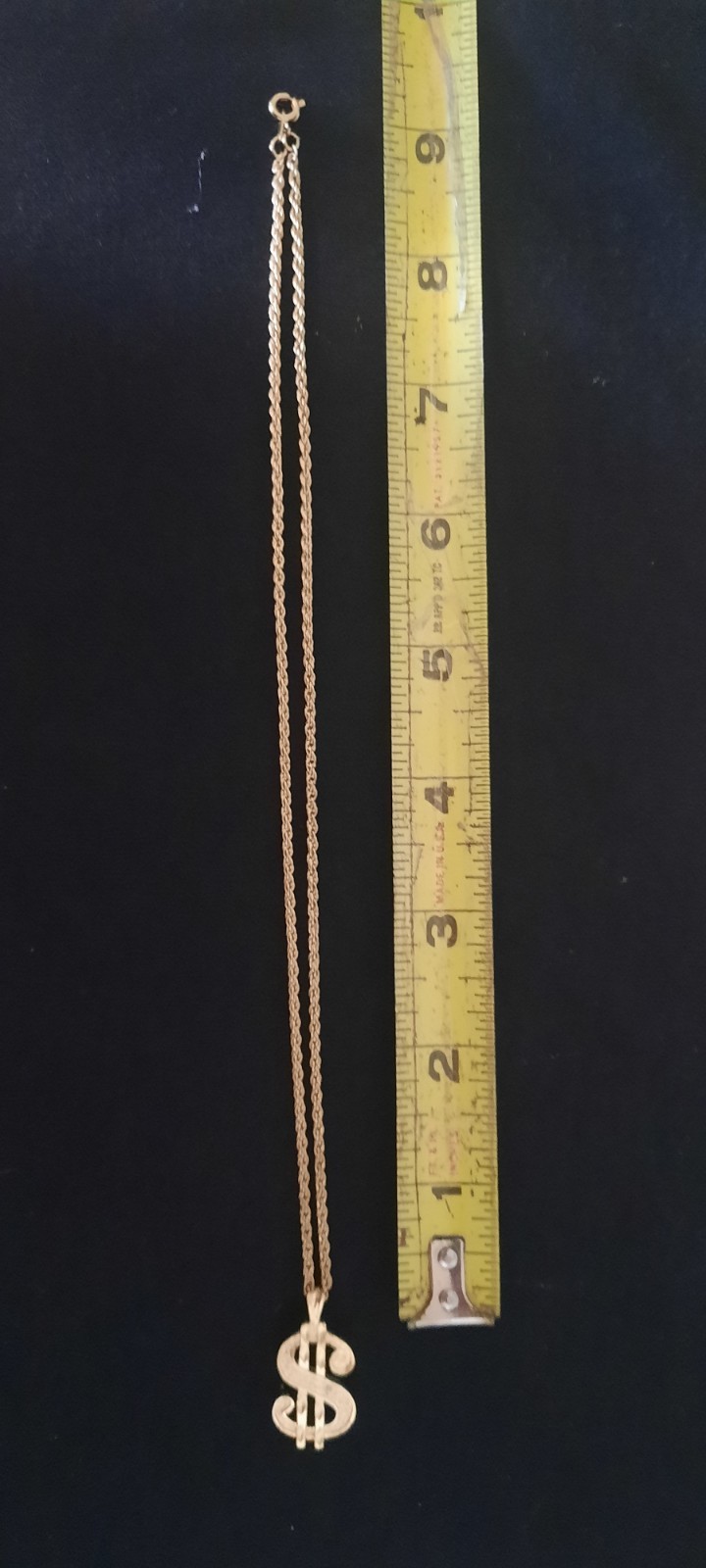Dollar Sign Pendant 1 1/4″ w Sparkling Rope Chain Fashion Necklace 18″ Gold Tone