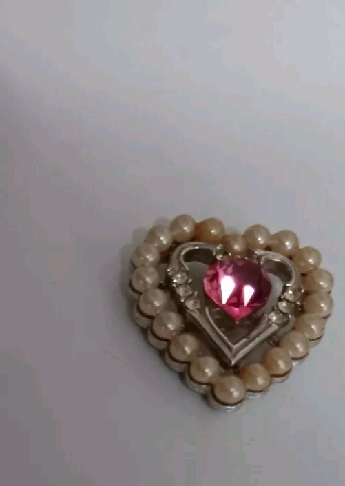 Avon Silver Tone Marked Heart Shaped Pink,colorless Stoned Faux Pearl Pendant