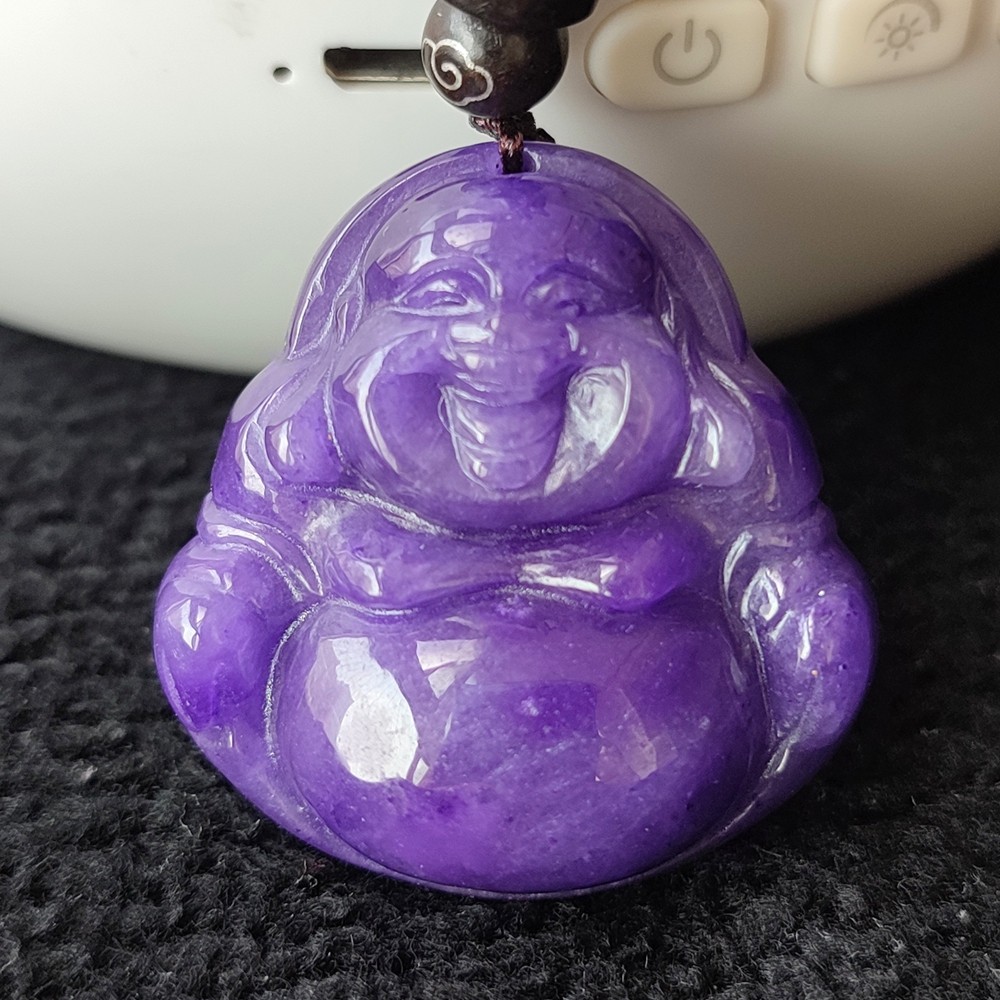 Certified Grade A Lavender Natural Burma Jade jadeite Buddha Pendant Amulet 4251