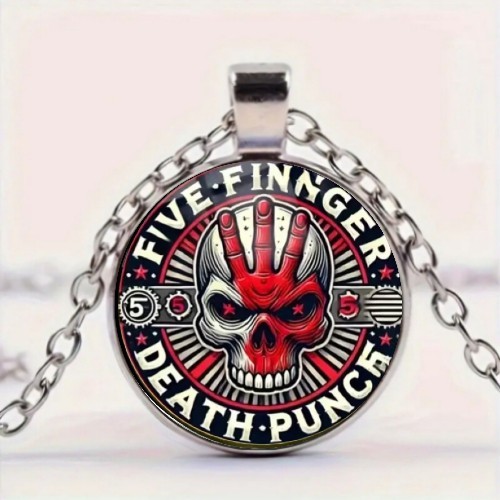 Rock Band Five Finger Death Punch Round Glass Pendant Necklace
