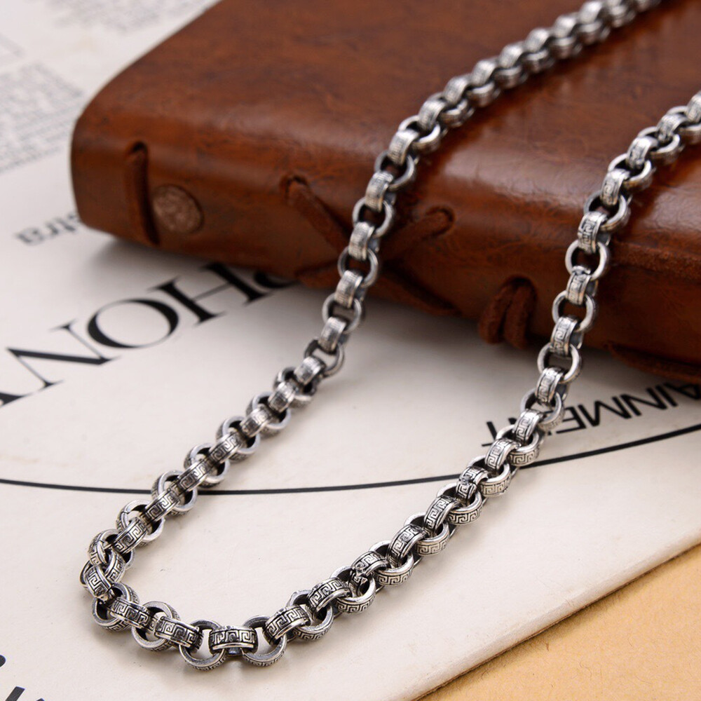 Real 925 Sterling Silver 6mm Thick Rolo Link Chain Necklace S925 19.7″-29.5″