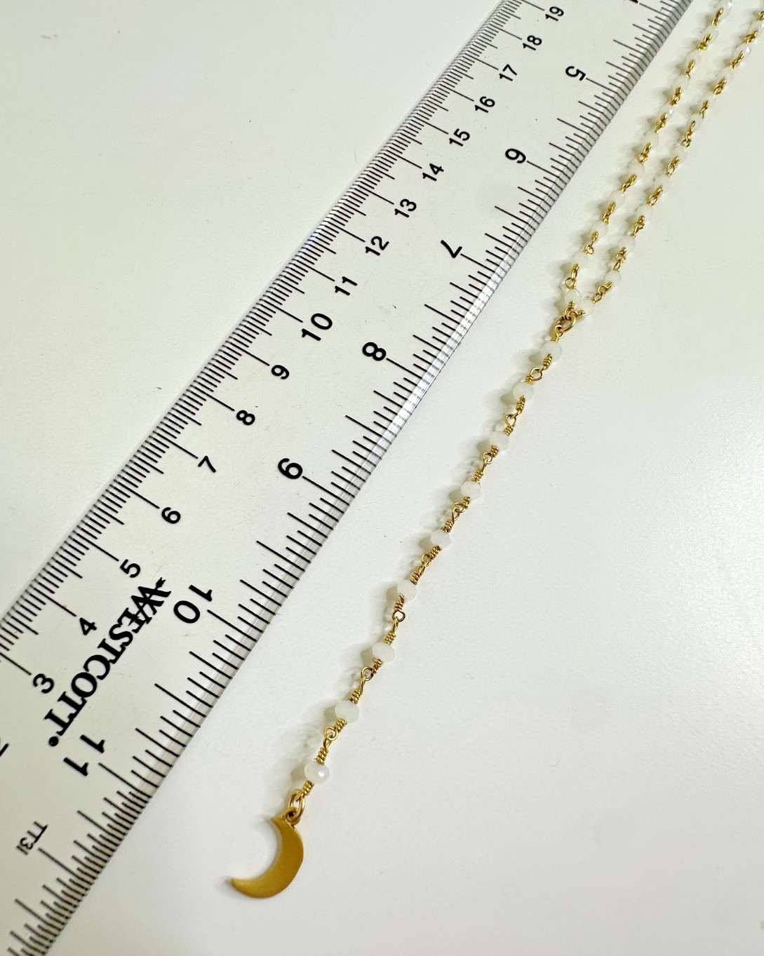 1/20 14k Gold Filled Necklace Dainty Moon Charm White Beads Y Lariat Dangle