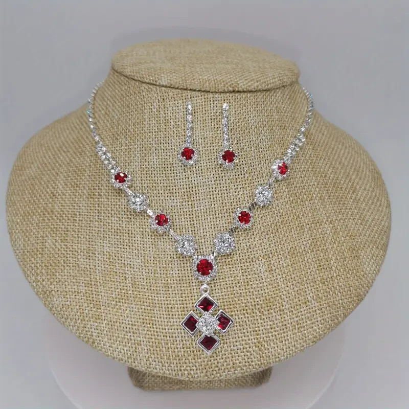 3pcs/ set Square zircon inlaid necklace earrings jewelry set