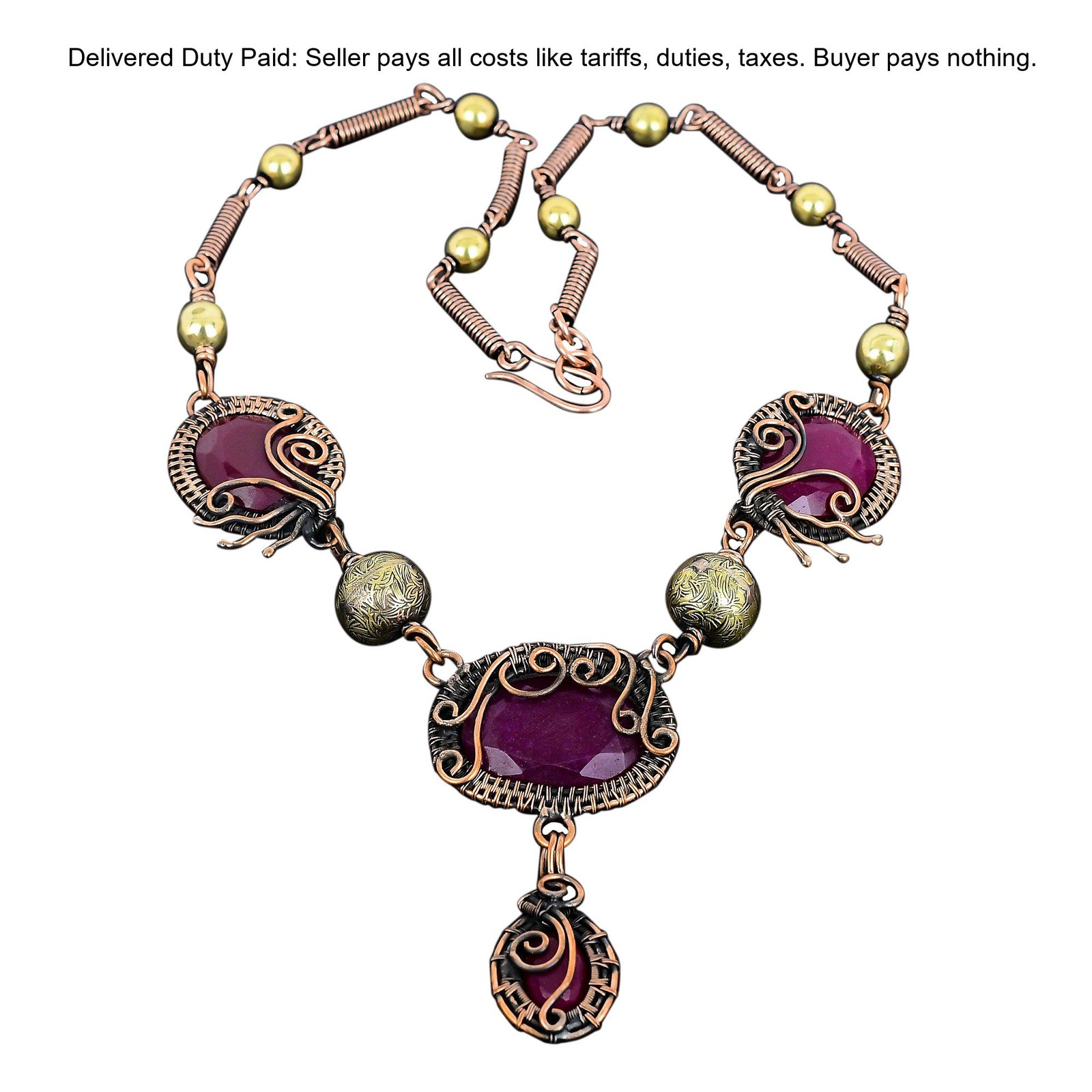 Copper Kashmir Rubi Gemstone Chain Mother’s Day Wire Wrapped Necklace Jewelry