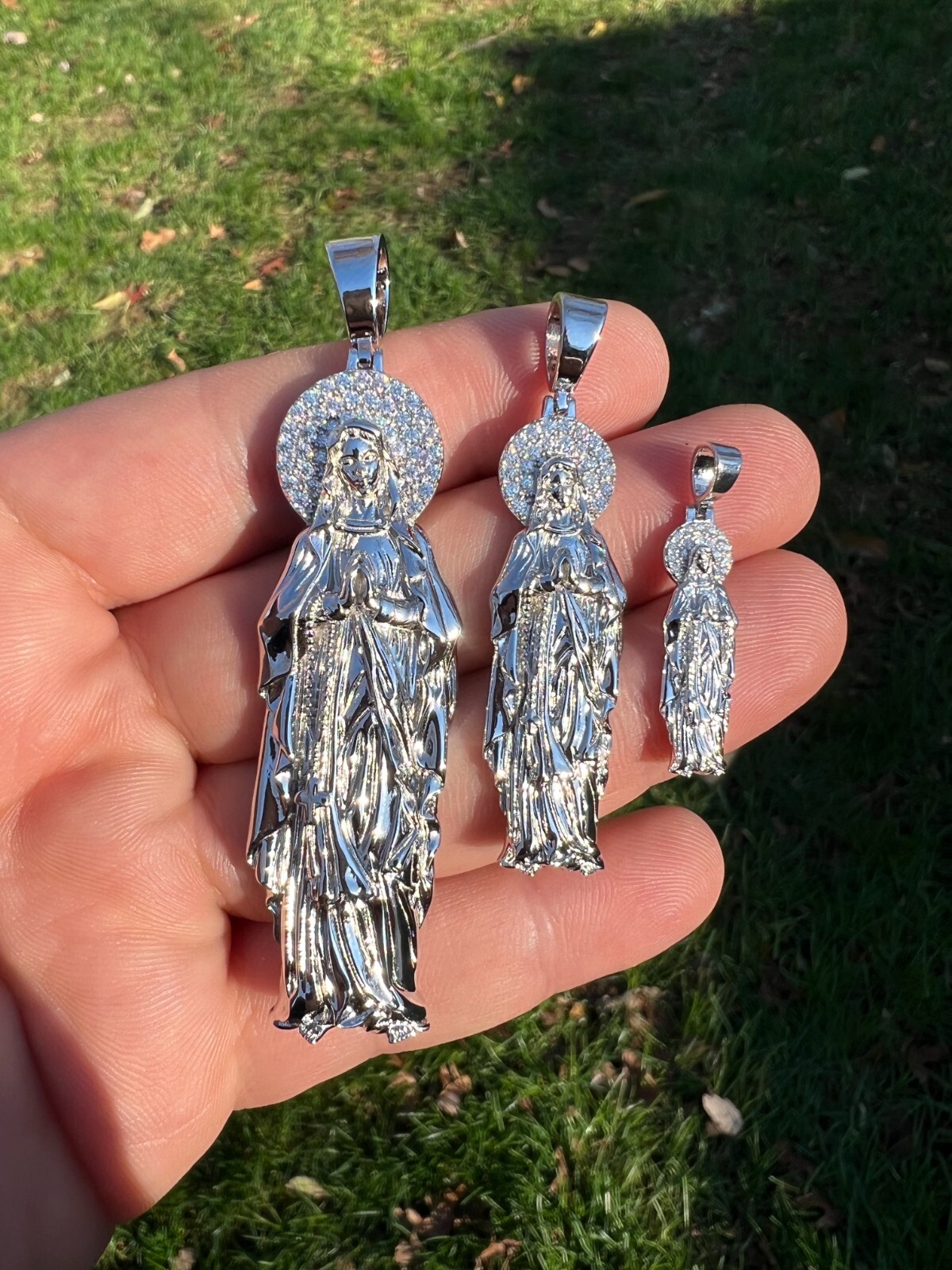 Real MOISSANITE 925 Silver Virgin Mary Guadalupe Pendant Iced Necklace – 3 Sizes