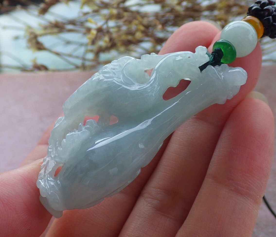 Certified Green Burma Natural A Jade jadeite Pendant Phoenix Vase 凤凰 569813 AS