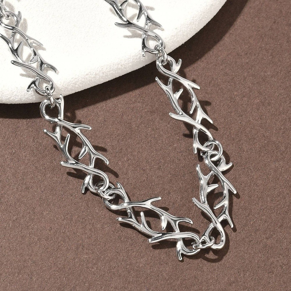 Chain Necklace Stainless Steel Barbed Wire Silver 17.36 in N111
