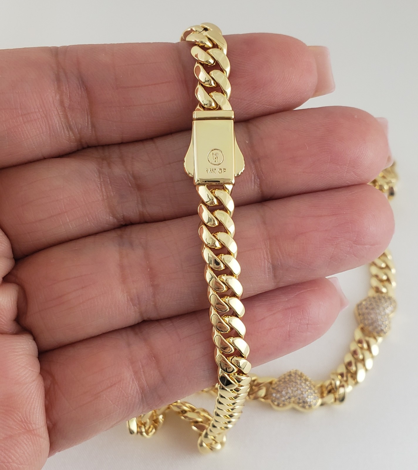 14K Gold Plated Cz Heart Cuban Choker Chain Necklace And Bracelet Set