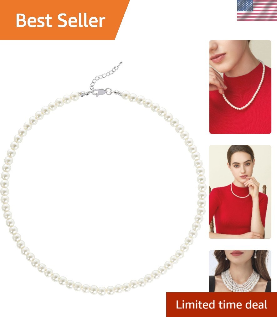 Classic Round Pearl Necklace with Adjustable 1.6-Inch Chain – Bridal Beauty