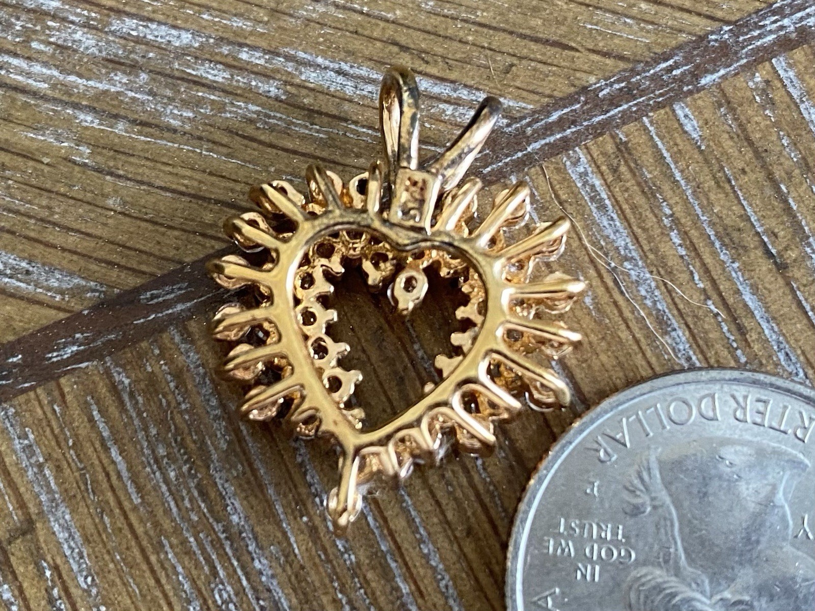 Gold-tone Heart Pendant with White Clear Colorless Stones