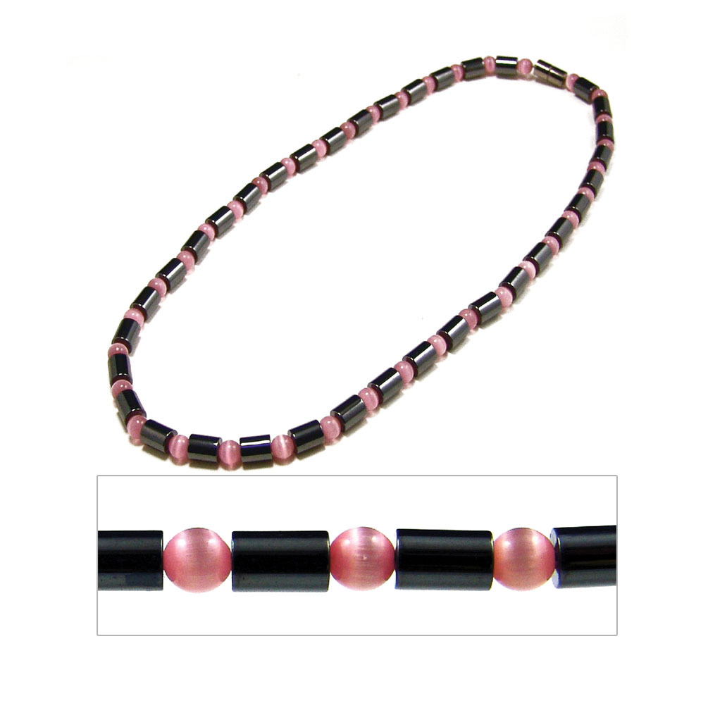 Accents Kingdom Women’s Magnetic Hematite Pink Cat’s Eye Bead Necklace 18″
