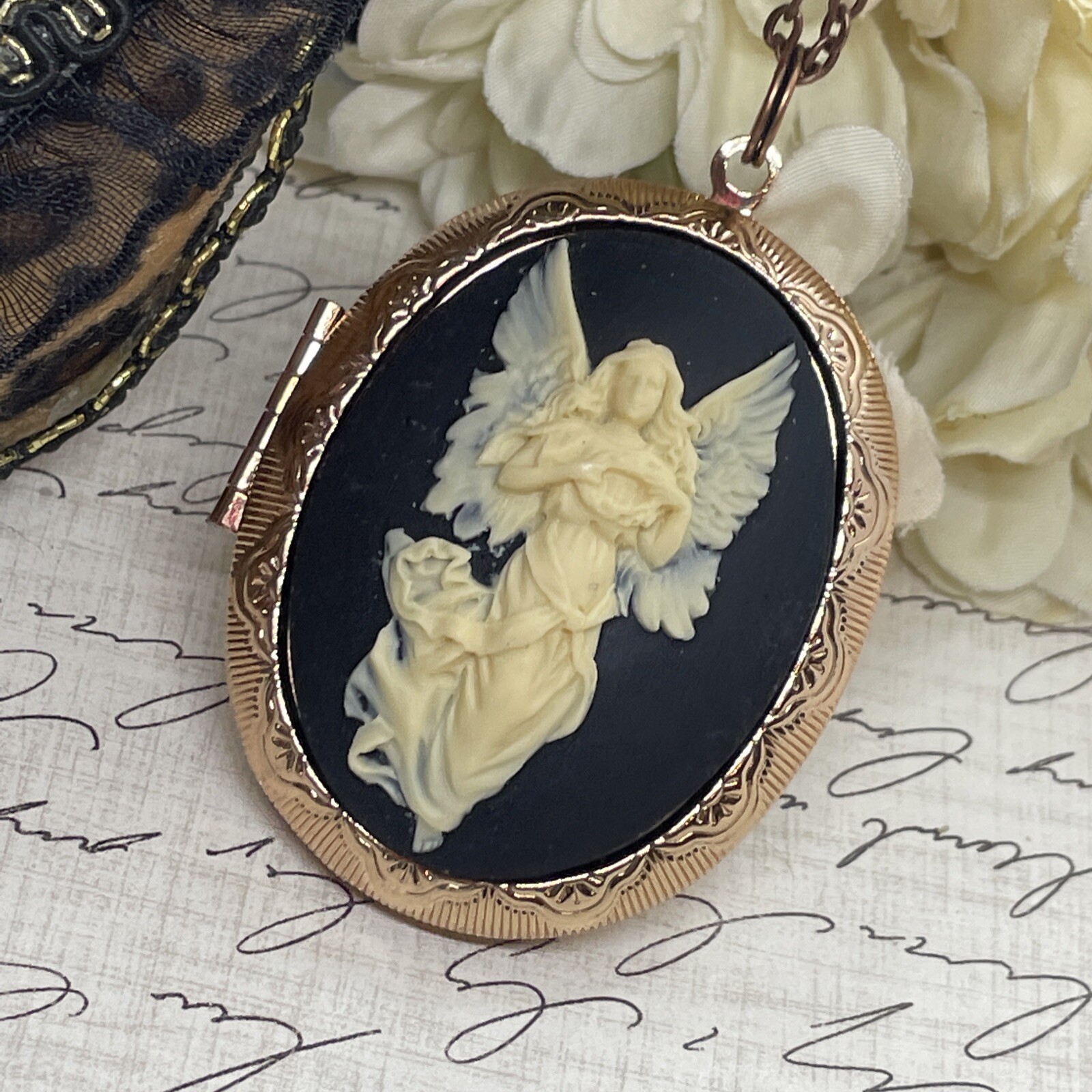 Angel Wedding Anniversary Birthday Rose Gold gift Bridal Bridesmaid Photo Locket