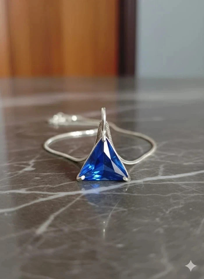 19.05 Ct Flawless Blue Color Sapphire Trillion 925 Solid Silver Pendant Gemstone