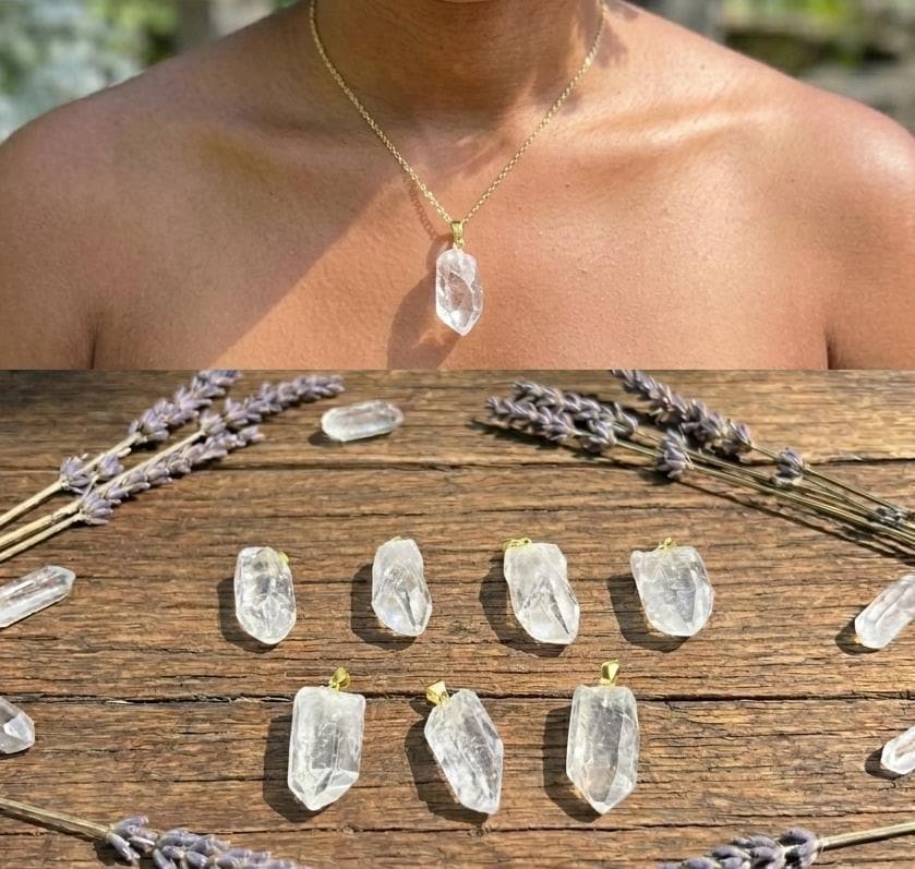 Small Petite Quartz Crystal Point Pendant (Gold Bail) Brazil Mineral