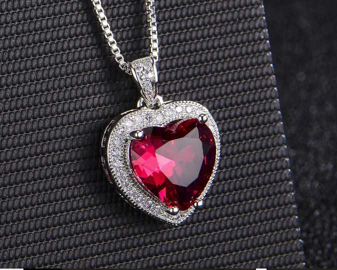Mother’s Day Gift/Birthday Necklace Red Heart Shape Pendant surround Crystals