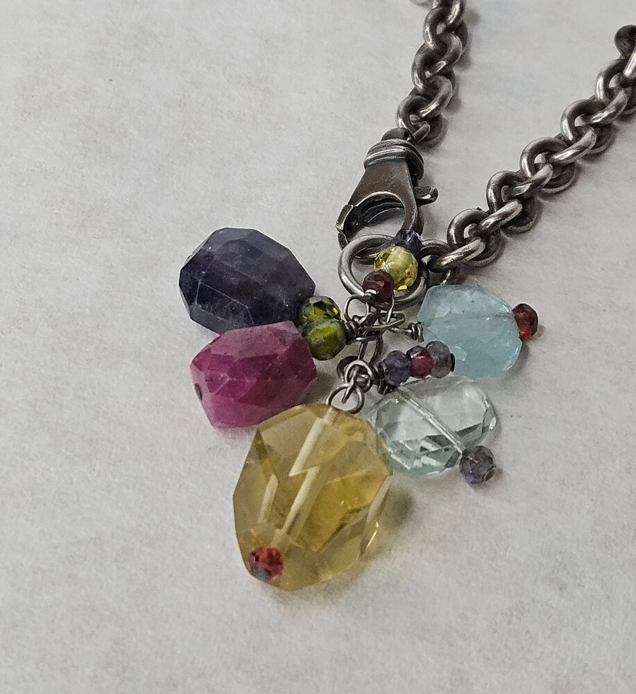 Peyote Bird 925 Sterling Silver Multi Colored Rainbow Stone Strand Necklace 15in