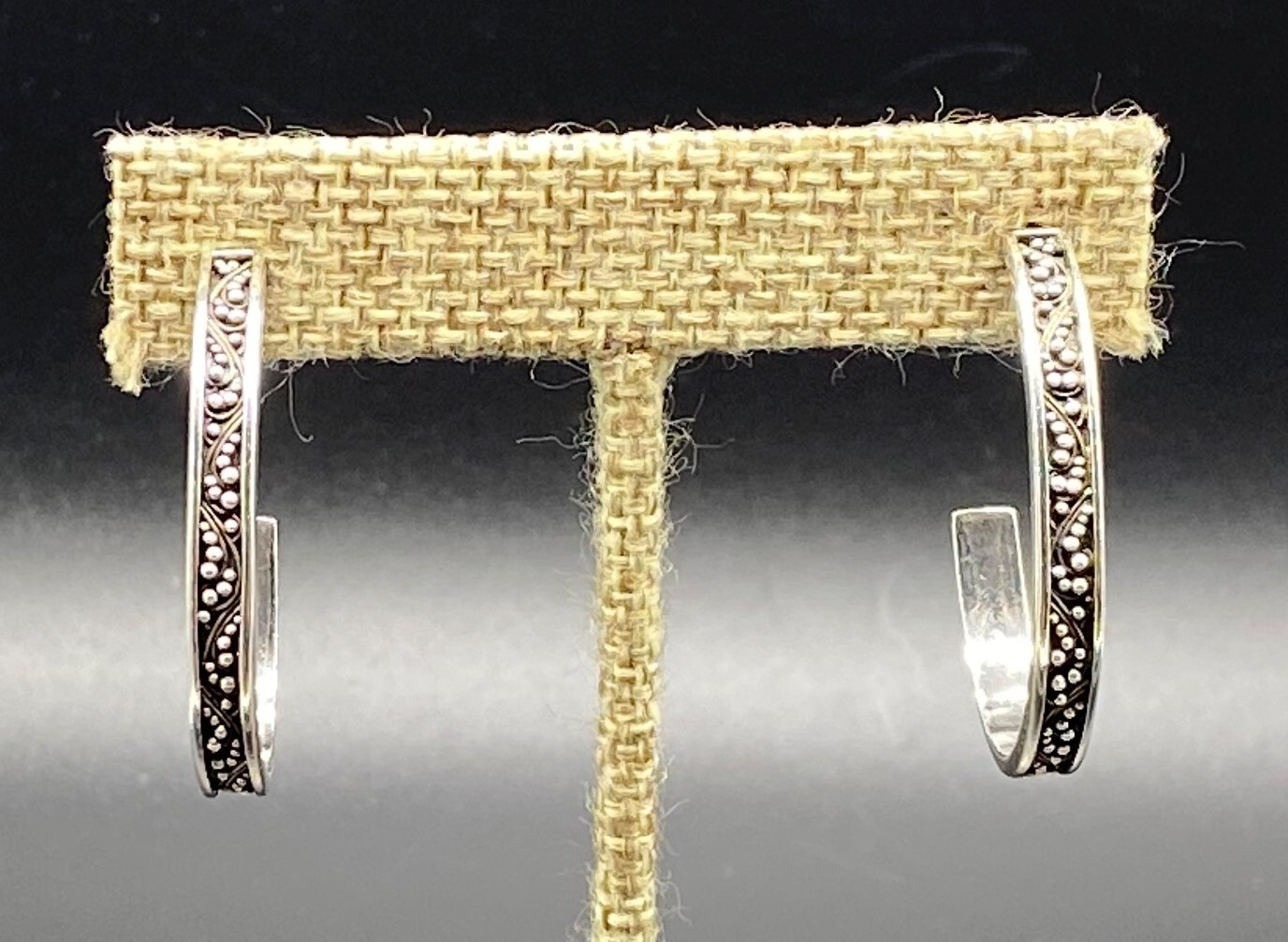 LOIS HILL-Sterling Silver Oxidized Granulated ‘J’ Hoop Post Earrings