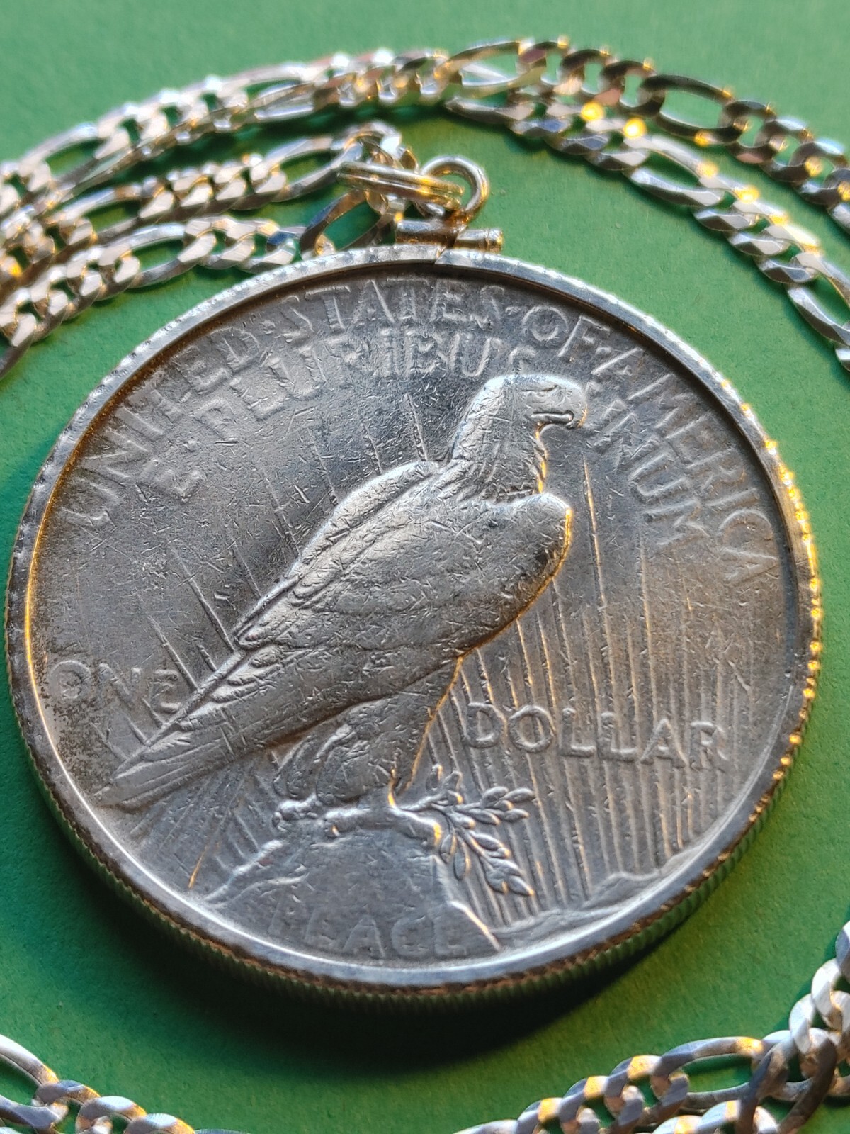 1922 Peace Liberty 900 SILVER DOLLAR Pendant 22″ 925 STERLING Chain & GIFT BOX