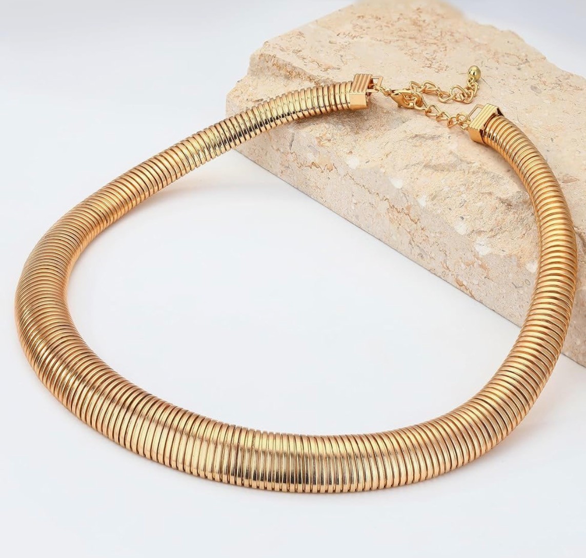 Chunky Gold Choker Necklace for Women 14K Gold Plated Snake Chain