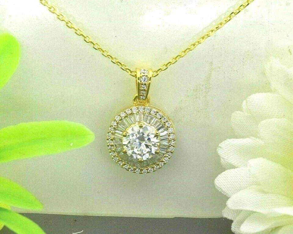 2.50Ct Round Cut Simulated Diamond Women’s Pretty Pendant 14k Yellow Gold Plated