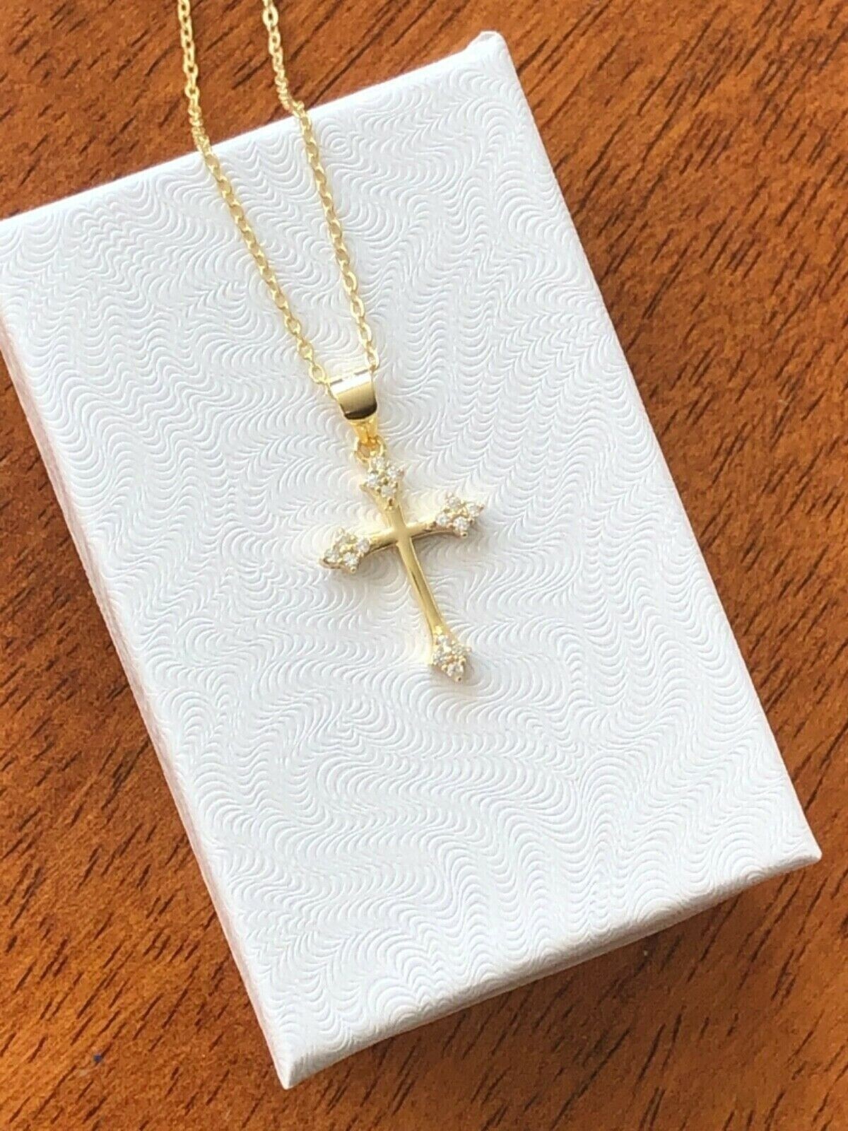 925 Sterling Silver Tiny Cz Cross Gold Pendant Necklace Womens 17mm/0.67″ 16-18″