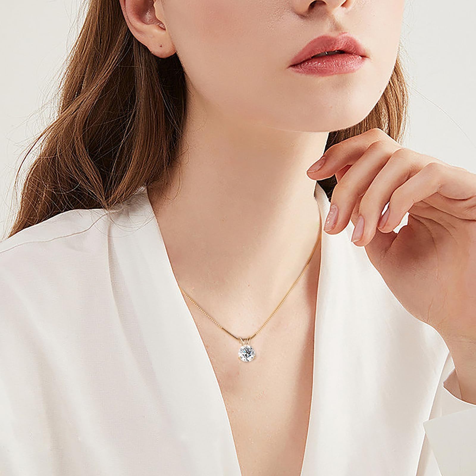 Moissanite Necklace for Women – Solitaire Lab Diamond Pendant, 18K White Gold, 9