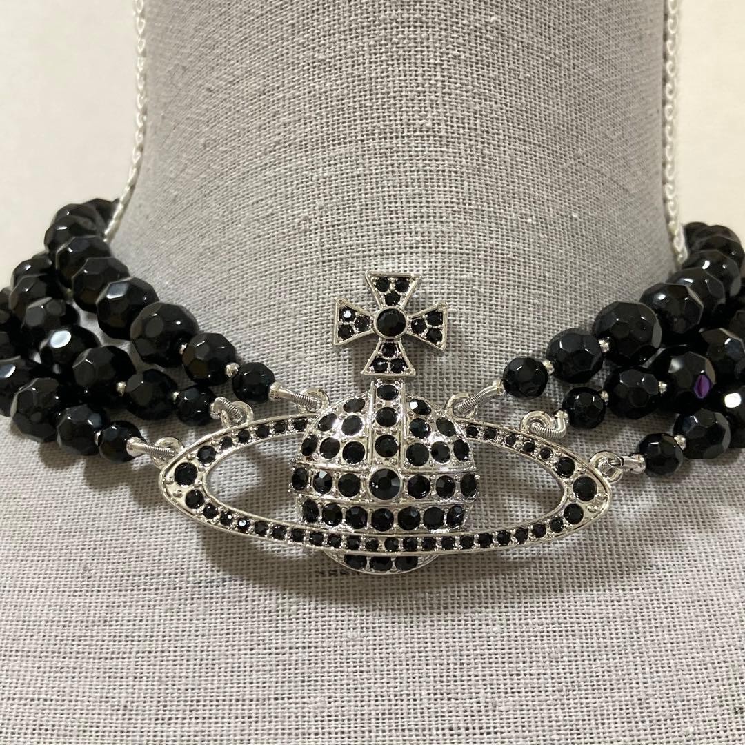 Vivienne Westwood Necklace Black Pearl Choker Triple-strand Silver 38cm NO BOX