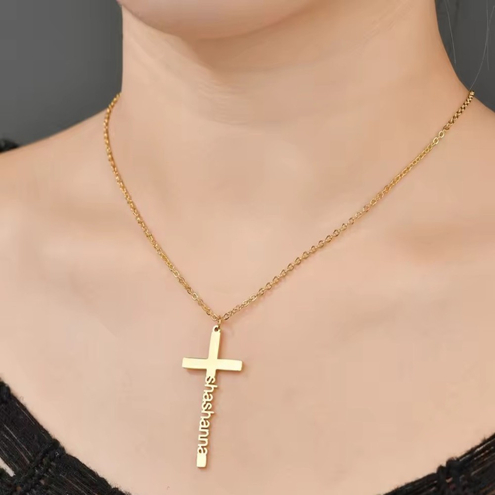 Personalized Cross Name Necklace Pendant Men Women Gifts for Family 3 Styles