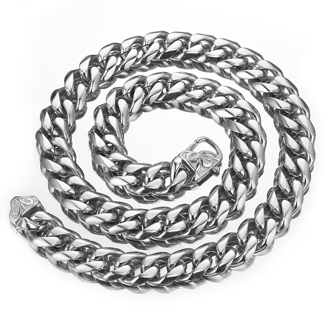 13/15mm Heavy Cut Men’s Chain Stainless Steel Curb Cuban Link Bracelet Necklace