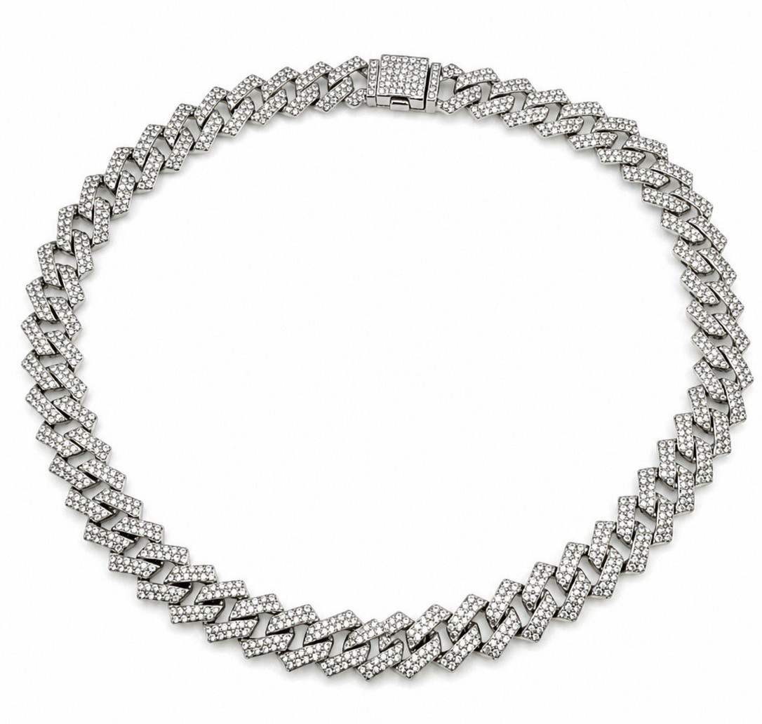 Silver Tone Pavé Bling Crystal Rhinestone Cuban Link Necklace 20″ NWOT