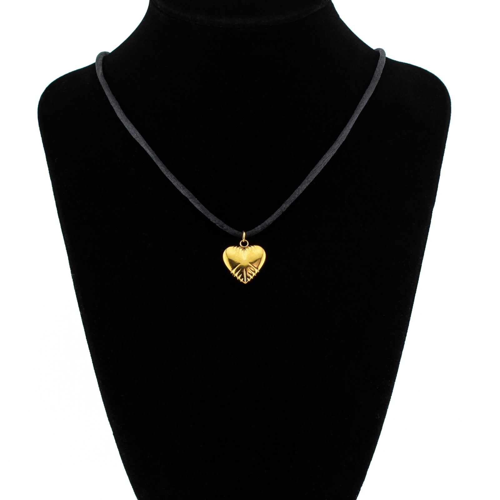 Gold Heart Pendant Necklace Satin Silk Cord Stainless Steel Women Girls Gift