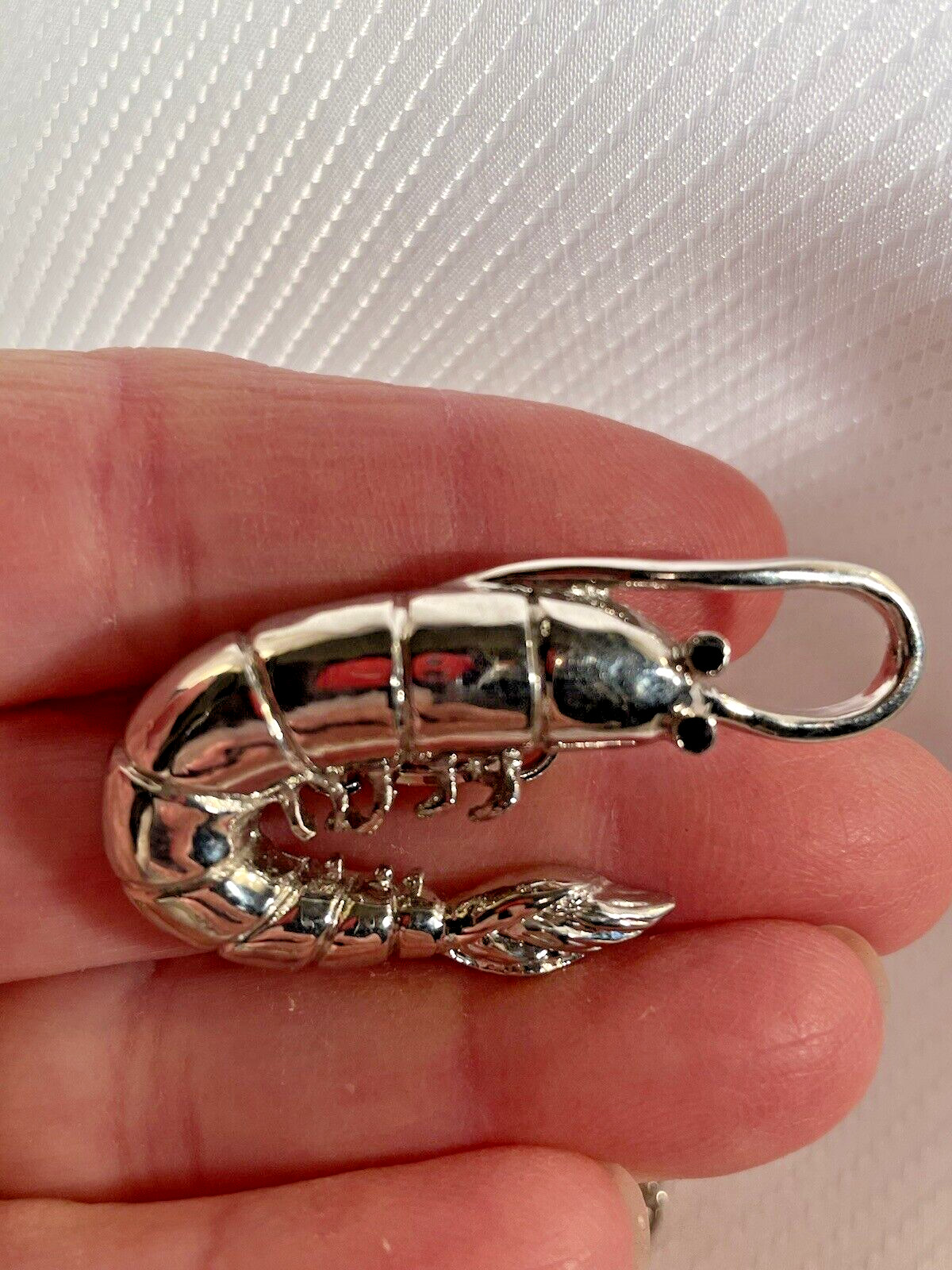 Shrimp Silver Long Necklace Stainless 30” Chain Coastal Sea Life Jewelry NEW