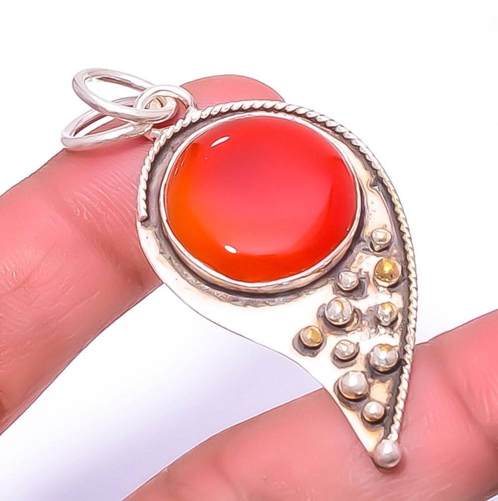 Carnelian – Brazil 925 Silver Plated Bali Pendant 2.03″ P1453-18