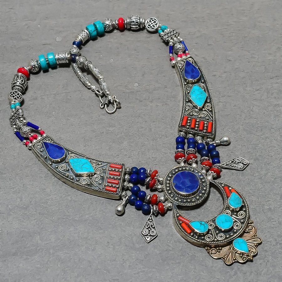 Lapis Lazuli Tibetan Turquoise Coral Handmade Ethnic Nepali Necklace 18″ SR 7265