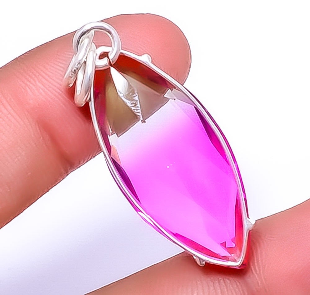 Bi Color Tourmaline Gemstone 925 Sterling Silver Pendant 1.95″ P7372-31
