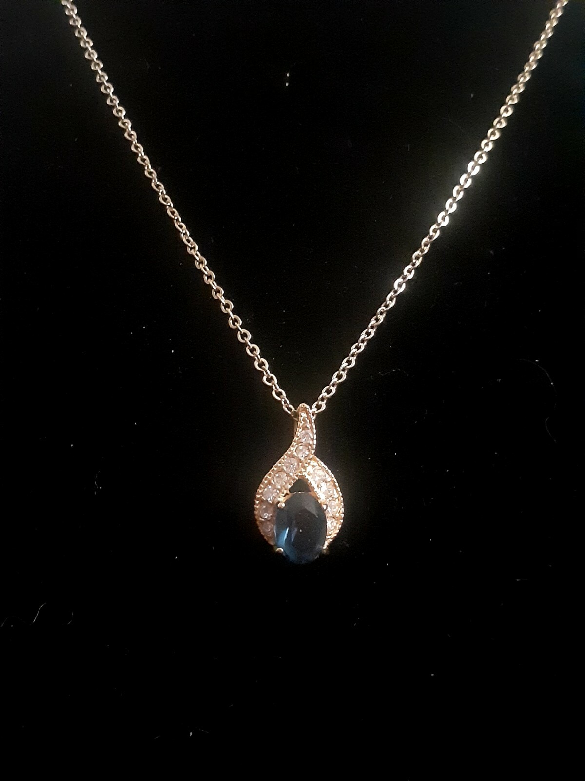 Roman Rhinestone And Blue Stone Pendant necklace 17″