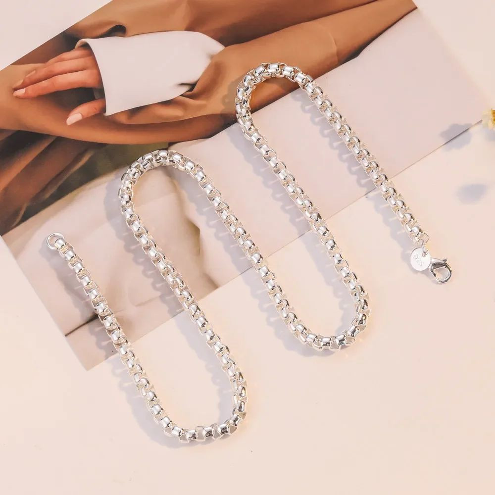 Hot Sale 925 Sterling Silver 4mm Round Grid Chain Necklace Woman Men Jewelry